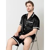 image:imageSWOMOG Men Satin Silk Pajamas Sets with Pockets Short Sleeve ButtonDown PJs Sets 2 Piece Summer Sleepwear SXXLStyleablack Leopard Print