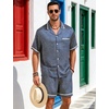 image:imageSWOMOG Men Satin Silk Pajamas Sets with Pockets Short Sleeve ButtonDown PJs Sets 2 Piece Summer Sleepwear SXXLStyleageometric Yellow
