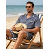 image:imageSWOMOG Men Satin Silk Pajamas Sets with Pockets Short Sleeve ButtonDown PJs Sets 2 Piece Summer Sleepwear SXXLStyleageometric Yellow