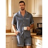 image:imageSWOMOG Men Satin Silk Pajamas Sets with Pockets Short Sleeve ButtonDown PJs Sets 2 Piece Summer Sleepwear SXXLStyleageometric Yellow