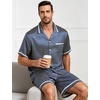 image:imageSWOMOG Men Satin Silk Pajamas Sets with Pockets Short Sleeve ButtonDown PJs Sets 2 Piece Summer Sleepwear SXXLStyleageometric Yellow