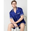image:imageSWOMOG Men Satin Silk Pajamas Sets with Pockets Short Sleeve ButtonDown PJs Sets 2 Piece Summer Sleepwear SXXLStyleanavy Blue