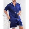 image:imageSWOMOG Men Satin Silk Pajamas Sets with Pockets Short Sleeve ButtonDown PJs Sets 2 Piece Summer Sleepwear SXXLStyleanavy Blue