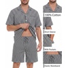 image:imageSWOMOG Mens 100 Cotton Pajama Set 2Pcs Button Down Pjs Set Short Sleeve Sleepwear with Pocket Soft Summer Stripe NightwearBlack Stripes