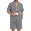 image:imageSWOMOG Mens 100 Cotton Pajama Set 2Pcs Button Down Pjs Set Short Sleeve Sleepwear with Pocket Soft Summer Stripe NightwearBlack Stripes