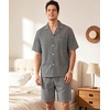 image:imageSWOMOG Mens 100 Cotton Pajama Set 2Pcs Button Down Pjs Set Short Sleeve Sleepwear with Pocket Soft Summer Stripe NightwearBlack Stripes