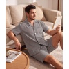image:imageSWOMOG Mens 100 Cotton Pajama Set 2Pcs Button Down Pjs Set Short Sleeve Sleepwear with Pocket Soft Summer Stripe NightwearBlack Stripes