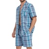 image:imageSWOMOG Mens 100 Cotton Pajama Set 2Pcs Button Down Pjs Set Short Sleeve Sleepwear with Pocket Soft Summer Stripe NightwearBlue Grey Plaid