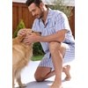 image:imageSWOMOG Mens 100 Cotton Pajama Set 2Pcs Button Down Pjs Set Short Sleeve Sleepwear with Pocket Soft Summer Stripe NightwearBlue Stripes