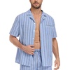 image:imageSWOMOG Mens 100 Cotton Pajama Set 2Pcs Button Down Pjs Set Short Sleeve Sleepwear with Pocket Soft Summer Stripe NightwearBlue Stripes