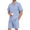 image:imageSWOMOG Mens 100 Cotton Pajama Set 2Pcs Button Down Pjs Set Short Sleeve Sleepwear with Pocket Soft Summer Stripe NightwearBlue Stripes
