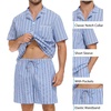 image:imageSWOMOG Mens 100 Cotton Pajama Set 2Pcs Button Down Pjs Set Short Sleeve Sleepwear with Pocket Soft Summer Stripe NightwearBlue Stripes