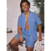 image:imageSWOMOG Mens 100 Cotton Pajama Set 2Pcs Button Down Pjs Set Short Sleeve Sleepwear with Pocket Soft Summer Stripe NightwearBlue White Stripes