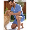 image:imageSWOMOG Mens 100 Cotton Pajama Set 2Pcs Button Down Pjs Set Short Sleeve Sleepwear with Pocket Soft Summer Stripe NightwearBlue White Stripes