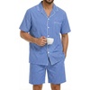 image:imageSWOMOG Mens 100 Cotton Pajama Set 2Pcs Button Down Pjs Set Short Sleeve Sleepwear with Pocket Soft Summer Stripe NightwearBlue White Stripes