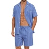 image:imageSWOMOG Mens 100 Cotton Pajama Set 2Pcs Button Down Pjs Set Short Sleeve Sleepwear with Pocket Soft Summer Stripe NightwearBlue White Stripes
