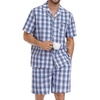 image:imageSWOMOG Mens 100 Cotton Pajama Set 2Pcs Button Down Pjs Set Short Sleeve Sleepwear with Pocket Soft Summer Stripe NightwearBrown White Plaid