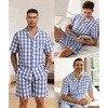 image:imageSWOMOG Mens 100 Cotton Pajama Set 2Pcs Button Down Pjs Set Short Sleeve Sleepwear with Pocket Soft Summer Stripe NightwearBrown White Plaid