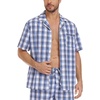 image:imageSWOMOG Mens 100 Cotton Pajama Set 2Pcs Button Down Pjs Set Short Sleeve Sleepwear with Pocket Soft Summer Stripe NightwearBrown White Plaid