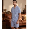 image:imageSWOMOG Mens 100 Cotton Pajama Set 2Pcs Button Down Pjs Set Short Sleeve Sleepwear with Pocket Soft Summer Stripe NightwearClassic Stripes