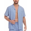 image:imageSWOMOG Mens 100 Cotton Pajama Set 2Pcs Button Down Pjs Set Short Sleeve Sleepwear with Pocket Soft Summer Stripe NightwearClassic Stripes