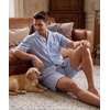 image:imageSWOMOG Mens 100 Cotton Pajama Set 2Pcs Button Down Pjs Set Short Sleeve Sleepwear with Pocket Soft Summer Stripe NightwearClassic Stripes