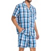 image:imageSWOMOG Mens 100 Cotton Pajama Set 2Pcs Button Down Pjs Set Short Sleeve Sleepwear with Pocket Soft Summer Stripe NightwearGrey Royal Blue Plaid