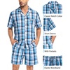 image:imageSWOMOG Mens 100 Cotton Pajama Set 2Pcs Button Down Pjs Set Short Sleeve Sleepwear with Pocket Soft Summer Stripe NightwearGrey Royal Blue Plaid