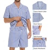 image:imageSWOMOG Mens 100 Cotton Pajama Set 2Pcs Button Down Pjs Set Short Sleeve Sleepwear with Pocket Soft Summer Stripe NightwearNavy White Stripes
