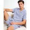 image:imageSWOMOG Mens 100 Cotton Pajama Set 2Pcs Button Down Pjs Set Short Sleeve Sleepwear with Pocket Soft Summer Stripe NightwearNavy White Stripes