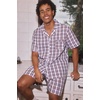 image:imageSWOMOG Mens 100 Cotton Pajama Set 2Pcs Button Down Pjs Set Short Sleeve Sleepwear with Pocket Soft Summer Stripe NightwearWhite Brown Plaid