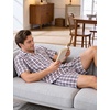 image:imageSWOMOG Mens 100 Cotton Pajama Set 2Pcs Button Down Pjs Set Short Sleeve Sleepwear with Pocket Soft Summer Stripe NightwearWhite Brown Plaid