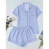 image:imageSWOMOG Women 2 Piece Pajamas Sets Short Sleeve Pj Sets Cute Printed Sleepwear Button Down Shirt with Lounge Shorts SetLight Blue Striped