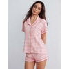 image:imageSWOMOG Women 2 Piece Pajamas Sets Short Sleeve Pj Sets Cute Printed Sleepwear Button Down Shirt with Lounge Shorts SetLight Pink Plaid