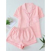 image:imageSWOMOG Women 2 Piece Pajamas Sets Short Sleeve Pj Sets Cute Printed Sleepwear Button Down Shirt with Lounge Shorts SetLight Pink Plaid