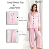 image:imageSWOMOG Women 4Pcs Silk Pajamas Set Button Down Sleepwear Loungewear Pj Sets for Ladies NightwearZ Double Piping  Pink