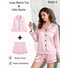 image:imageSWOMOG Women 4Pcs Silk Pajamas Set Button Down Sleepwear Loungewear Pj Sets for Ladies NightwearZ Double Piping  Pink