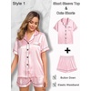 image:imageSWOMOG Women 4Pcs Silk Pajamas Set Button Down Sleepwear Loungewear Pj Sets for Ladies NightwearZ Double Piping  Pink