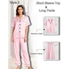 image:imageSWOMOG Women 4Pcs Silk Pajamas Set Button Down Sleepwear Loungewear Pj Sets for Ladies NightwearZ Double Piping  Pink