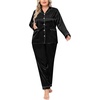 image:imageSWOMOG Women Plus Size Long Sleeve Pajamas Silk Satin Pajama Sets Button Down Sleepwear Pjs Loungewear with PocketsBlack