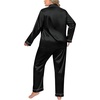 image:imageSWOMOG Women Plus Size Long Sleeve Pajamas Silk Satin Pajama Sets Button Down Sleepwear Pjs Loungewear with PocketsBlack