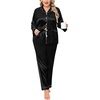 image:imageSWOMOG Women Plus Size Long Sleeve Pajamas Silk Satin Pajama Sets Button Down Sleepwear Pjs Loungewear with PocketsBlack