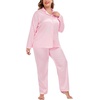 image:imageSWOMOG Women Plus Size Long Sleeve Pajamas Silk Satin Pajama Sets Button Down Sleepwear Pjs Loungewear with PocketsBlush