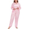 image:imageSWOMOG Women Plus Size Long Sleeve Pajamas Silk Satin Pajama Sets Button Down Sleepwear Pjs Loungewear with PocketsBlush