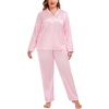 image:imageSWOMOG Women Plus Size Long Sleeve Pajamas Silk Satin Pajama Sets Button Down Sleepwear Pjs Loungewear with PocketsBlush