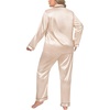 image:imageSWOMOG Women Plus Size Long Sleeve Pajamas Silk Satin Pajama Sets Button Down Sleepwear Pjs Loungewear with PocketsChampagne