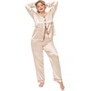 image:imageSWOMOG Women Plus Size Long Sleeve Pajamas Silk Satin Pajama Sets Button Down Sleepwear Pjs Loungewear with PocketsChampagne