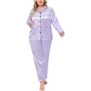 image:imageSWOMOG Women Plus Size Long Sleeve Pajamas Silk Satin Pajama Sets Button Down Sleepwear Pjs Loungewear with PocketsLavender