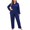 image:imageSWOMOG Women Plus Size Long Sleeve Pajamas Silk Satin Pajama Sets Button Down Sleepwear Pjs Loungewear with PocketsMidnight Blue
