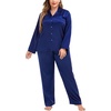 image:imageSWOMOG Women Plus Size Long Sleeve Pajamas Silk Satin Pajama Sets Button Down Sleepwear Pjs Loungewear with PocketsMidnight Blue